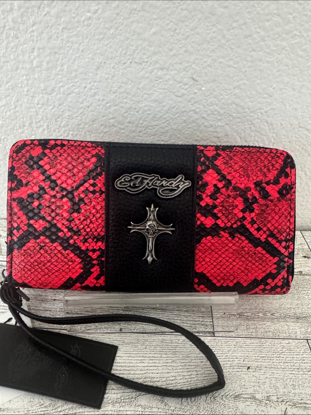 Ed Hardy Red & Black Snake-Print Wallet NWT